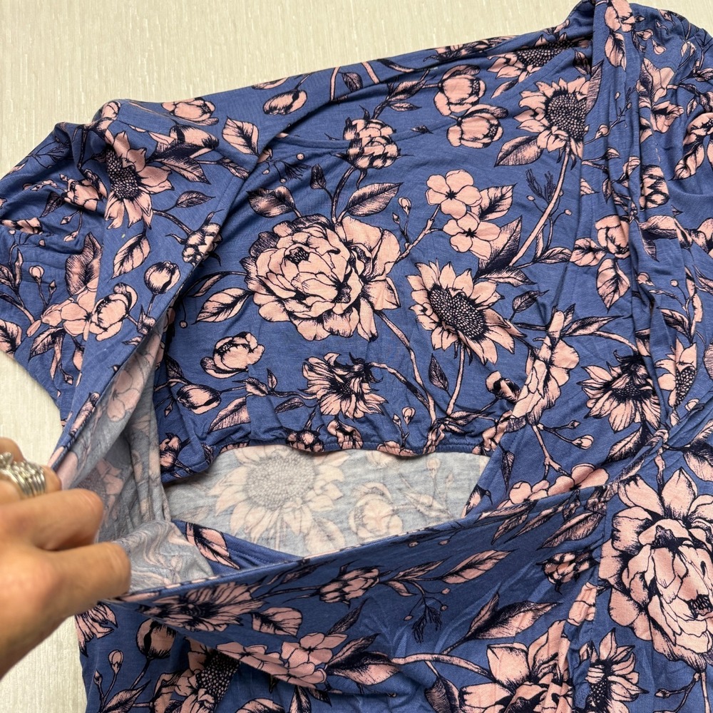 Motherhood Maternity Nursing Top Womens 2X Blue Pink Floral Stretch Double Layer - Picture 14 of 16